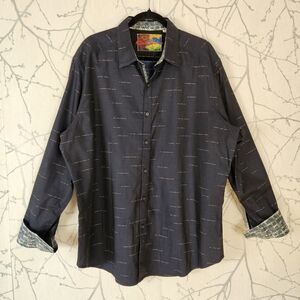 Robert Graham Navy Embroidered Contrast Flip Cuff Shirt